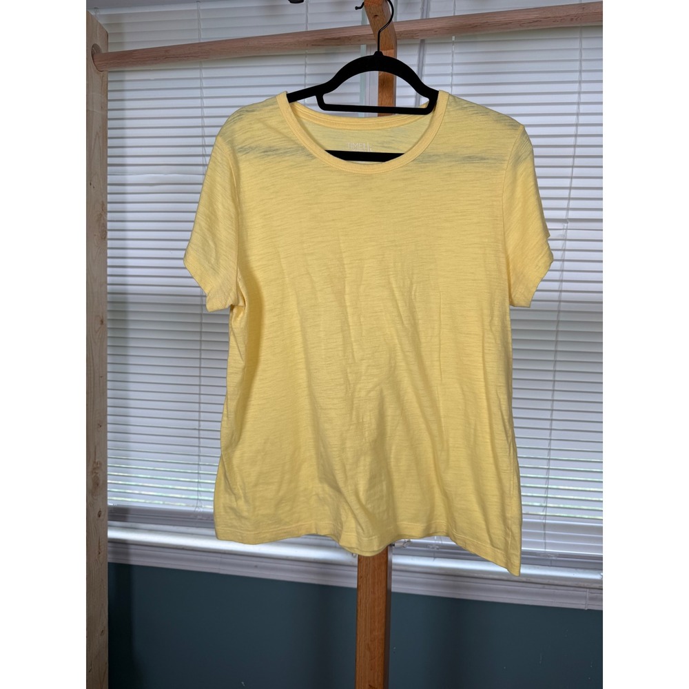 Time and Tru Women Yellow Slub Knit Short Sleeve Crewneck T-Shirt Size L 12-14